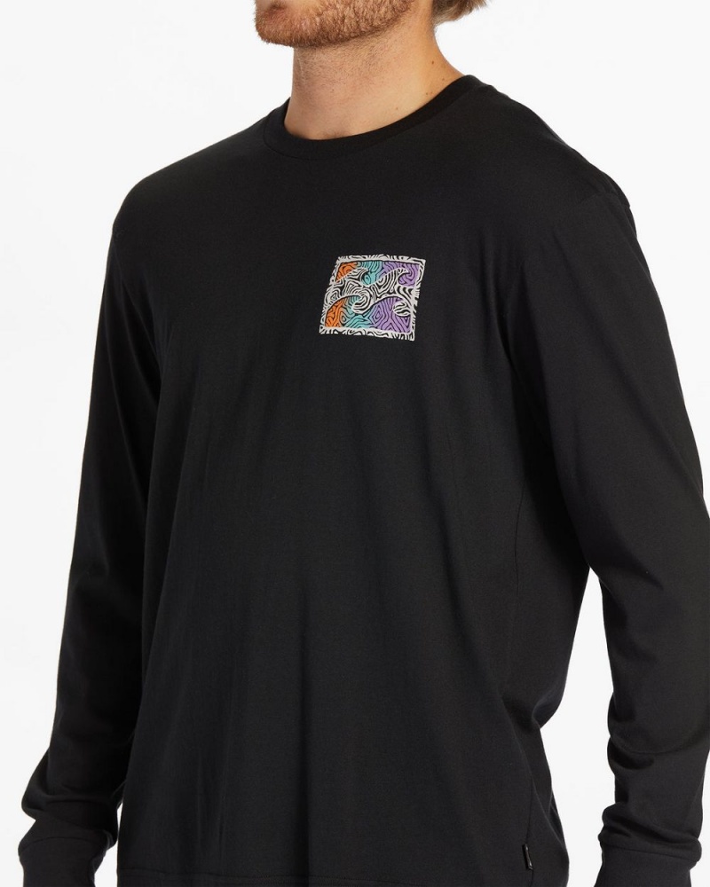 Black Men's Billabong Crayon Wave Long Sleeve T-Shirt | 392587XQF