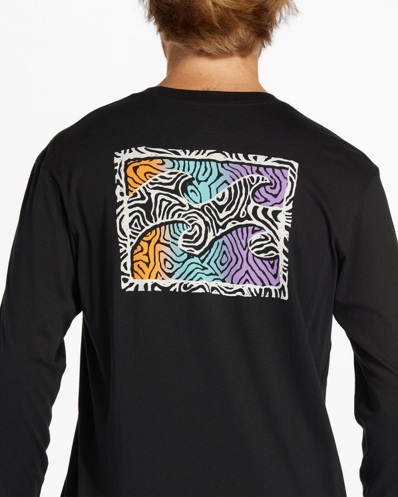 Black Men's Billabong Crayon Wave Long Sleeve T-Shirt | 392587XQF