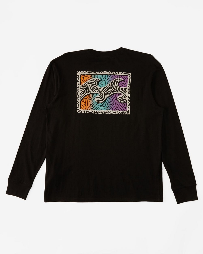 Black Men's Billabong Crayon Wave Long Sleeve T-Shirt | 392587XQF