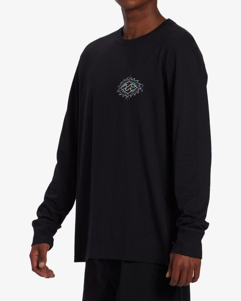 Black Men's Billabong Crayon Wave Long Sleeve T-Shirt | 461578NVF