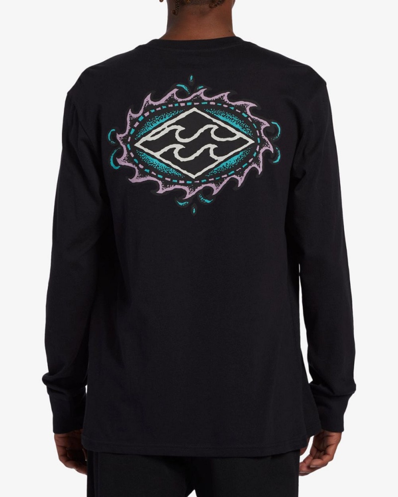 Black Men's Billabong Crayon Wave Long Sleeve T-Shirt | 461578NVF