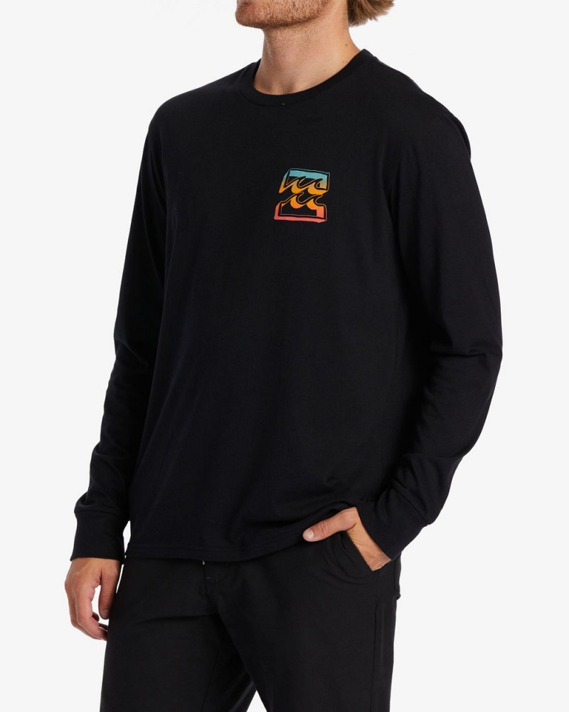 Black Men's Billabong Crayon Wave Long Sleeve T-Shirt | 398170YKR