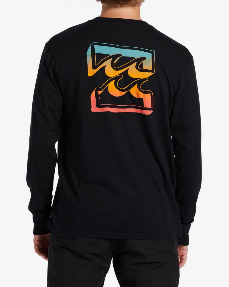 Black Men's Billabong Crayon Wave Long Sleeve T-Shirt | 398170YKR