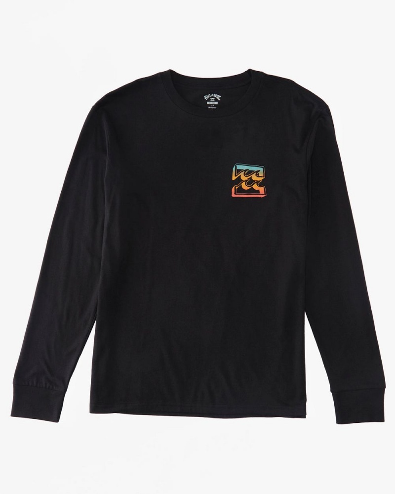 Black Men's Billabong Crayon Wave Long Sleeve T-Shirt | 398170YKR