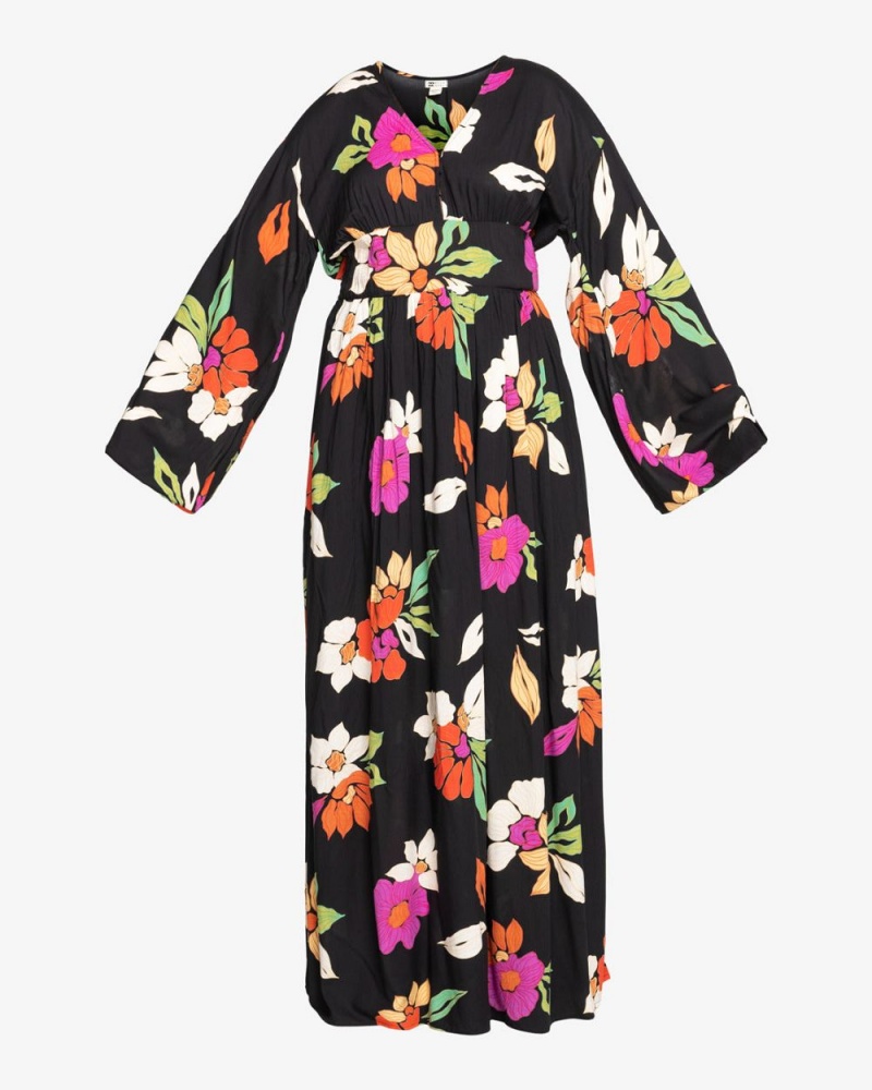 Black Pebble Women's Billabong Night Bloom Long Sleeve Maxi Dress | 734158CMI