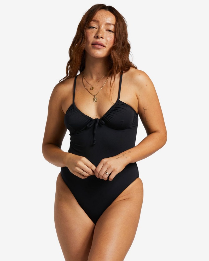 Black Pebble Women's Billabong Sol Searcher One-Piece Swimsuit | 463152EOR