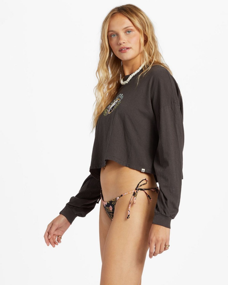 Black Sands 1 Women's Billabong Beach Boyfriend Long Sleeve Crop Top | 482169XTV