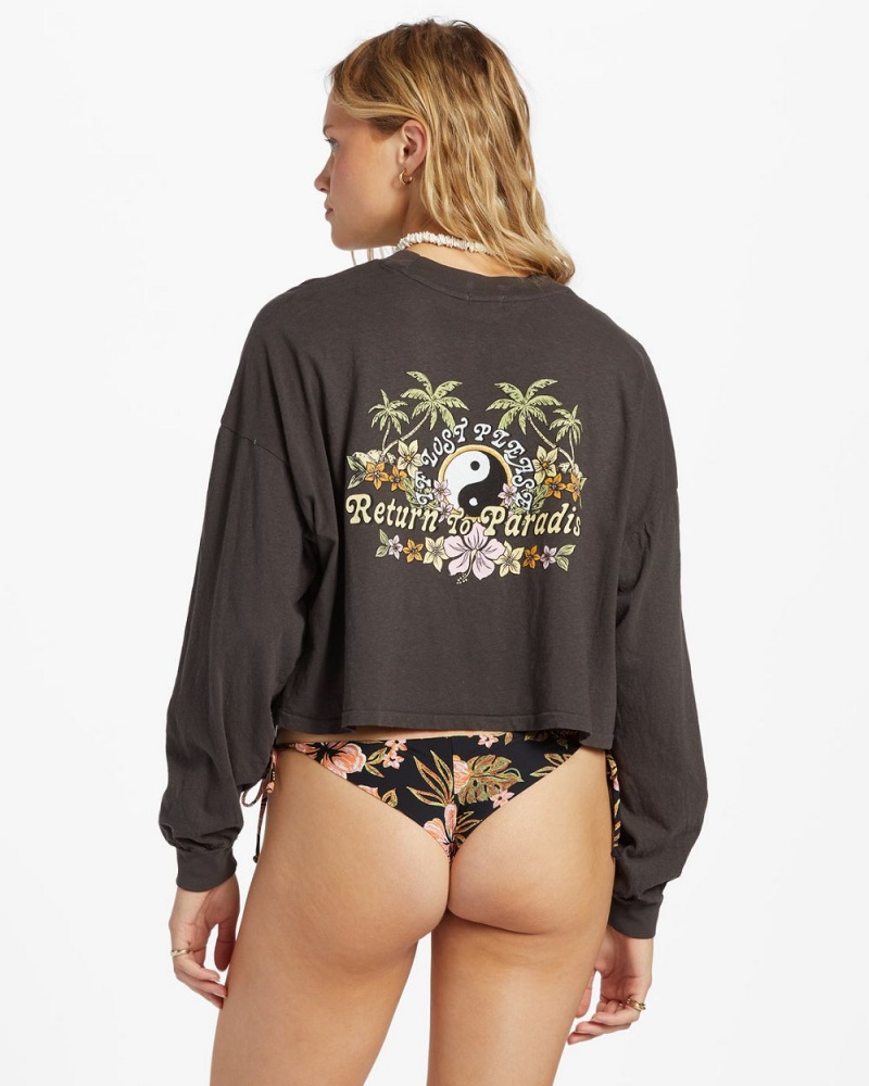 Black Sands 1 Women's Billabong Beach Boyfriend Long Sleeve Crop Top | 482169XTV