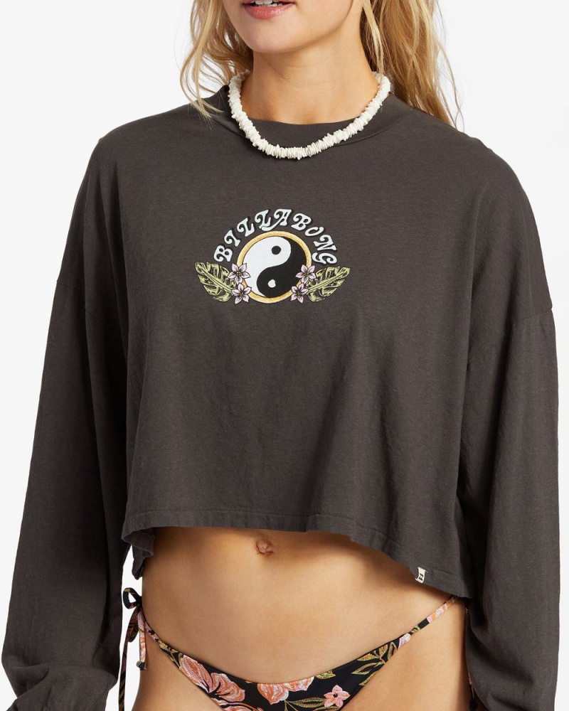 Black Sands 1 Women's Billabong Beach Boyfriend Long Sleeve Crop Top | 482169XTV