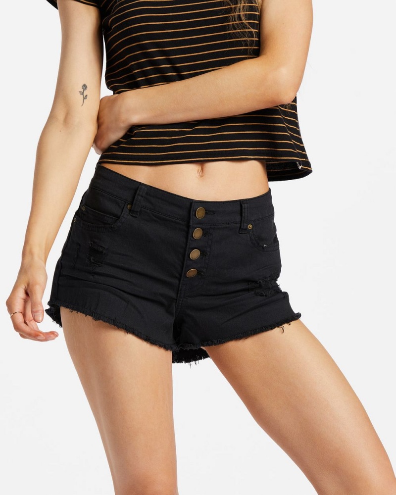 Black Women's Billabong Buttoned Up Denim Shorts | 397820VGS