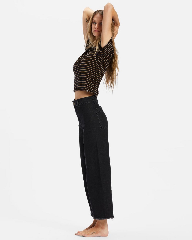 Black Women's Billabong Free Fall Wide-Leg Pants | 875912DJB