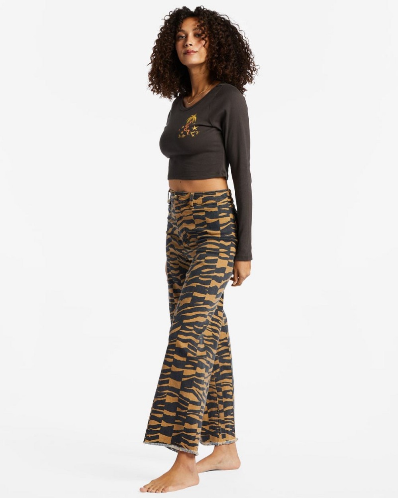 Cosmic Khaki Women's Billabong Free Fall Print Wide Leg Pants | 357682MBV