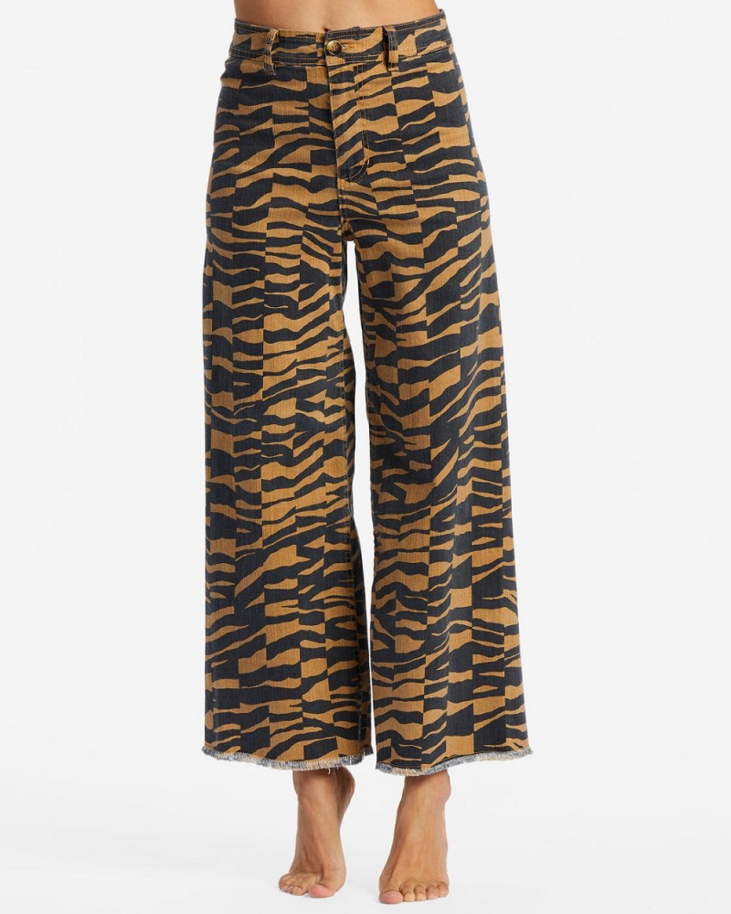 Cosmic Khaki Women's Billabong Free Fall Print Wide Leg Pants | 357682MBV