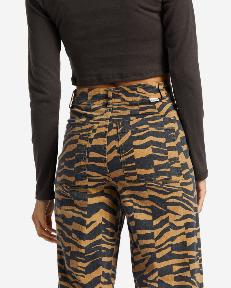 Cosmic Khaki Women's Billabong Free Fall Print Wide Leg Pants | 357682MBV