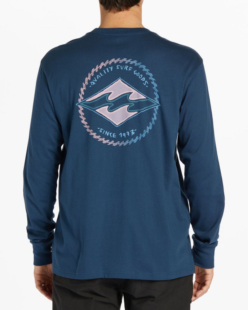 Dark Blue Men's Billabong Rotor Diamond Long Sleeve T-Shirt | 254861BOC