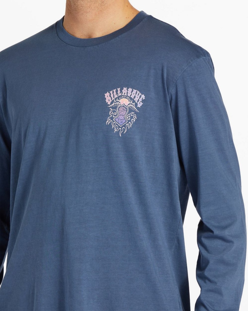 Dark Blue Men's Billabong Theme Arch Long Sleeve Wave Washed T-Shirt | 154702NCR