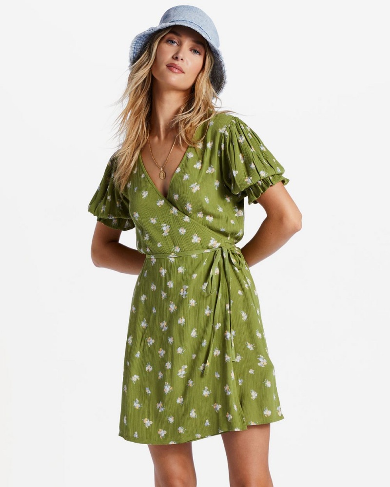 Green Eyes Women's Billabong Chiquita Mini Wrap Dress | 980723HAF