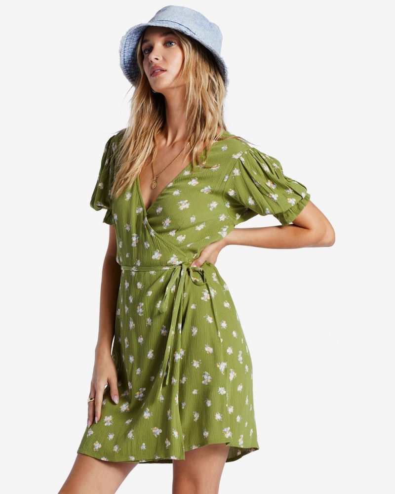 Green Eyes Women's Billabong Chiquita Mini Wrap Dress | 980723HAF