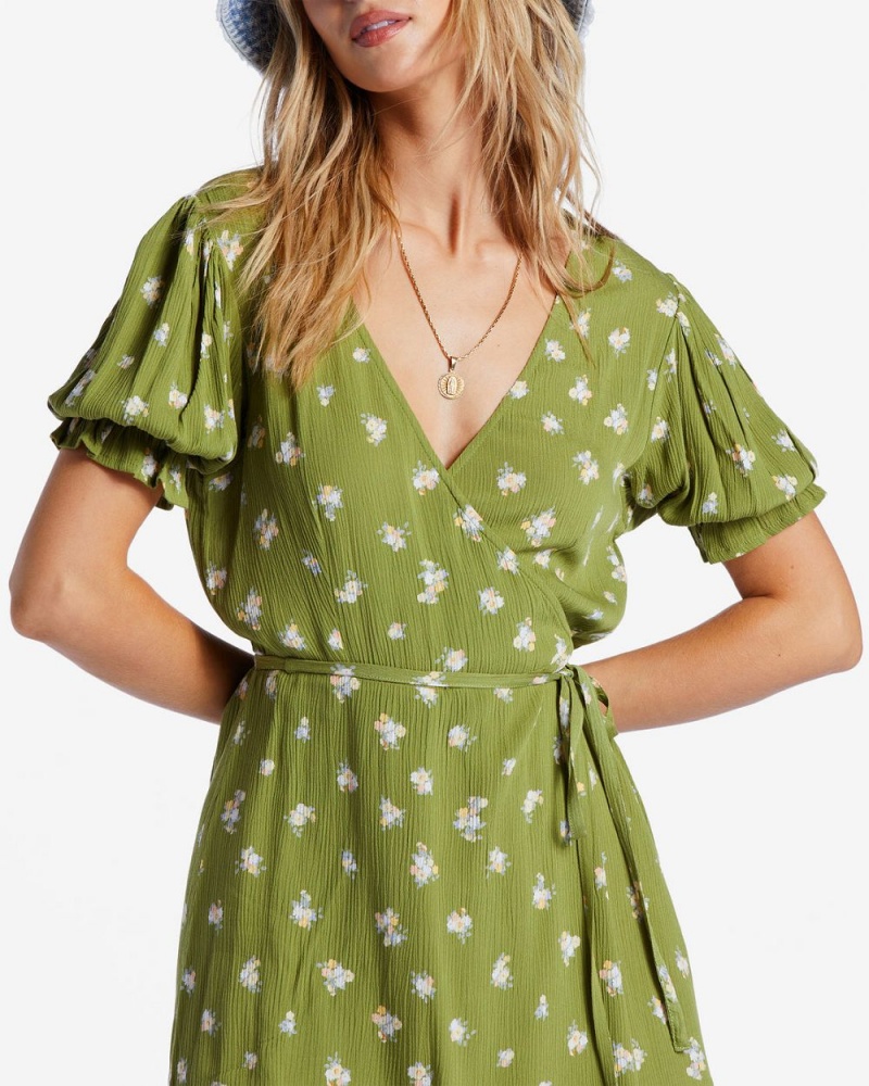 Green Eyes Women's Billabong Chiquita Mini Wrap Dress | 980723HAF