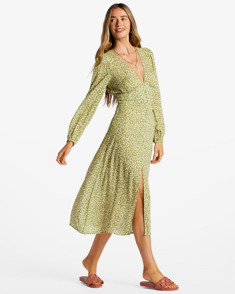 Green Eyes Women's Billabong Cool Nights Midi Dress | 982356LDV