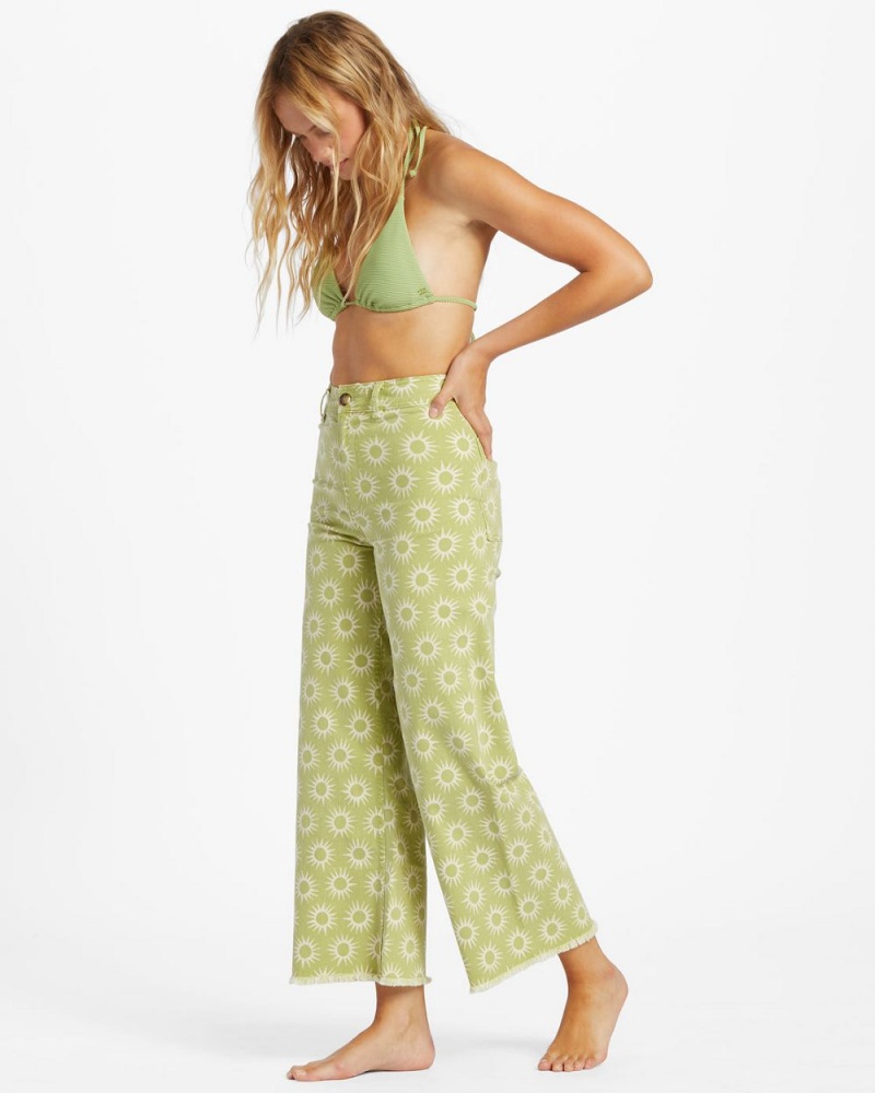 Green Eyes Women's Billabong Free Fall Print Wide Leg Pants | 963071WTM