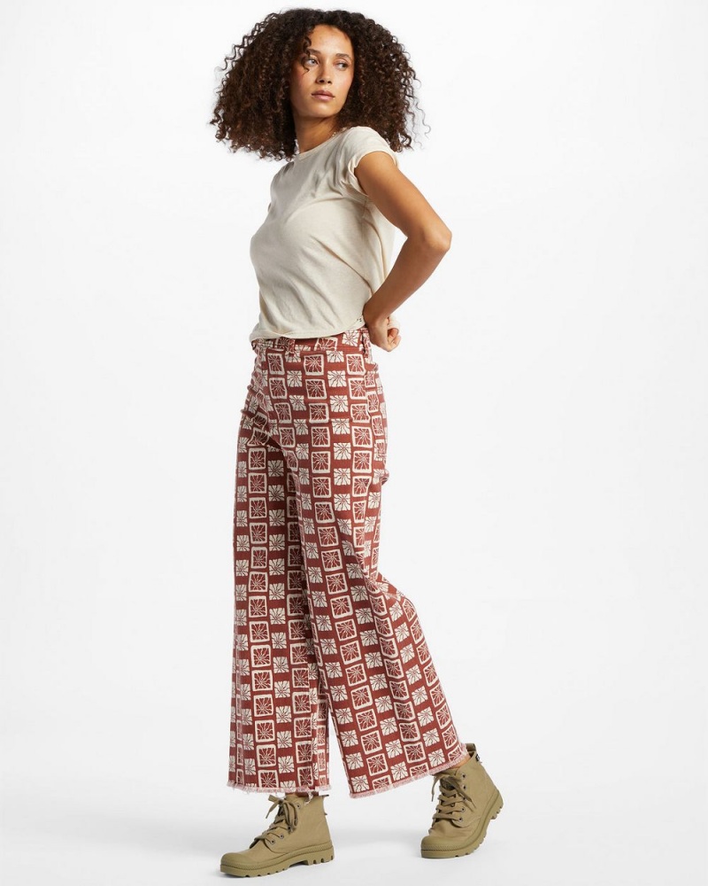 Green Women's Billabong Free Fall Print Wide Leg Pants | 491758TBE