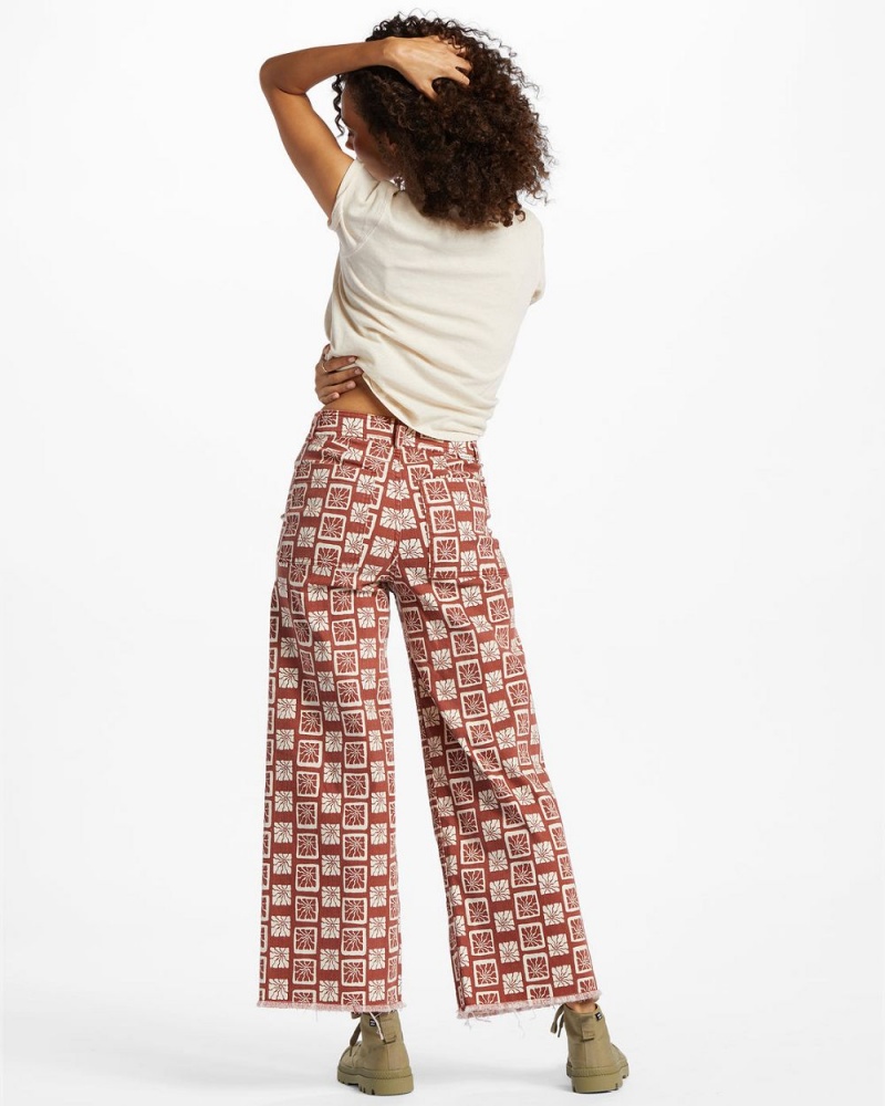 Green Women's Billabong Free Fall Print Wide Leg Pants | 491758TBE