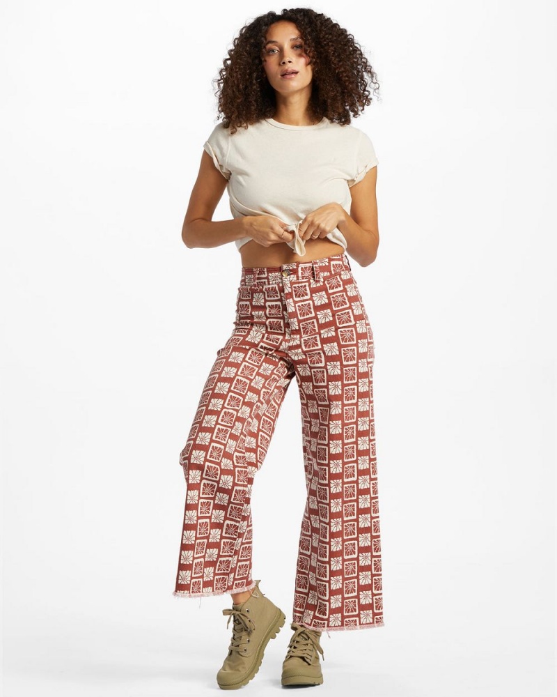 Green Women\'s Billabong Free Fall Print Wide Leg Pants | 491758TBE