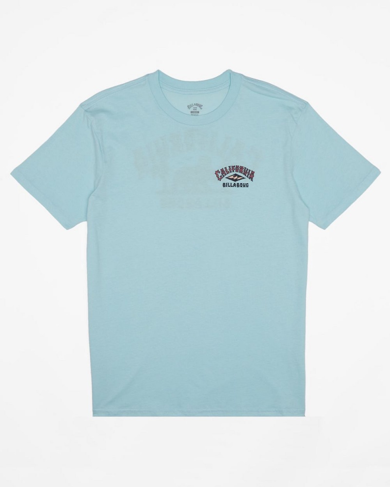 Light Blue Men's Billabong Arch California Short Sleeve T-Shirt | 146970LVY