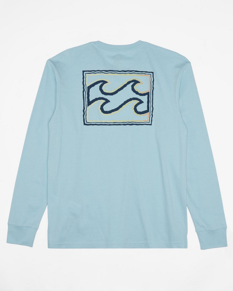 Light Blue Men's Billabong Crayon Wave Long Sleeve T-Shirt | 209385OVF