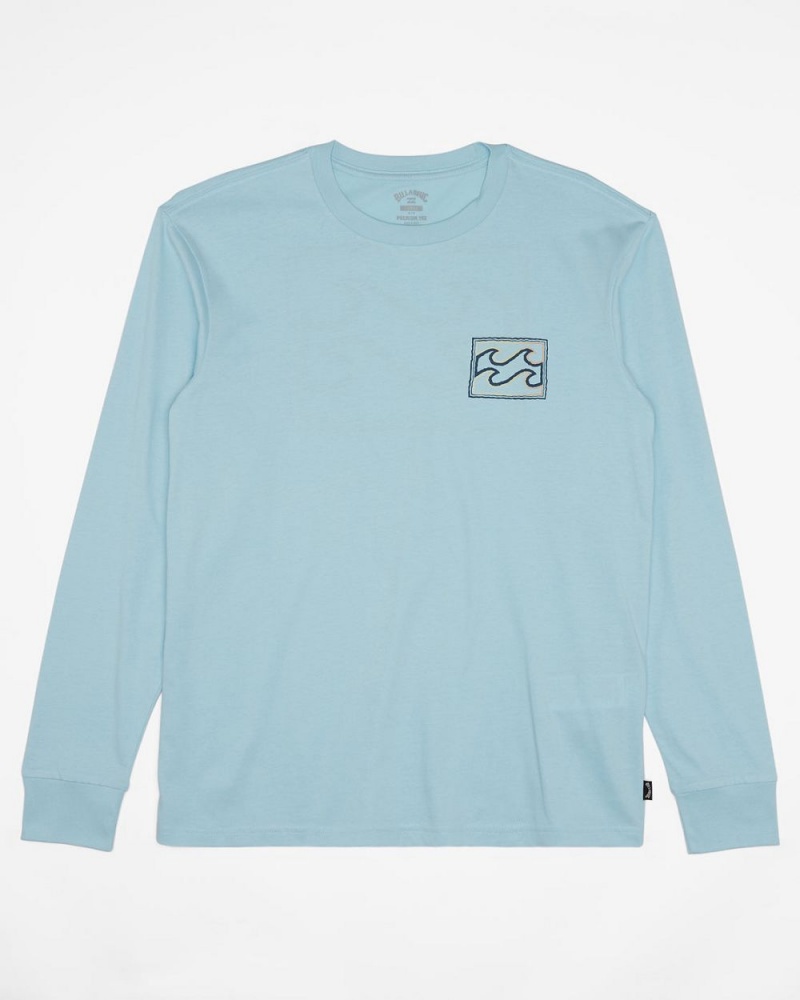 Light Blue Men's Billabong Crayon Wave Long Sleeve T-Shirt | 209385OVF