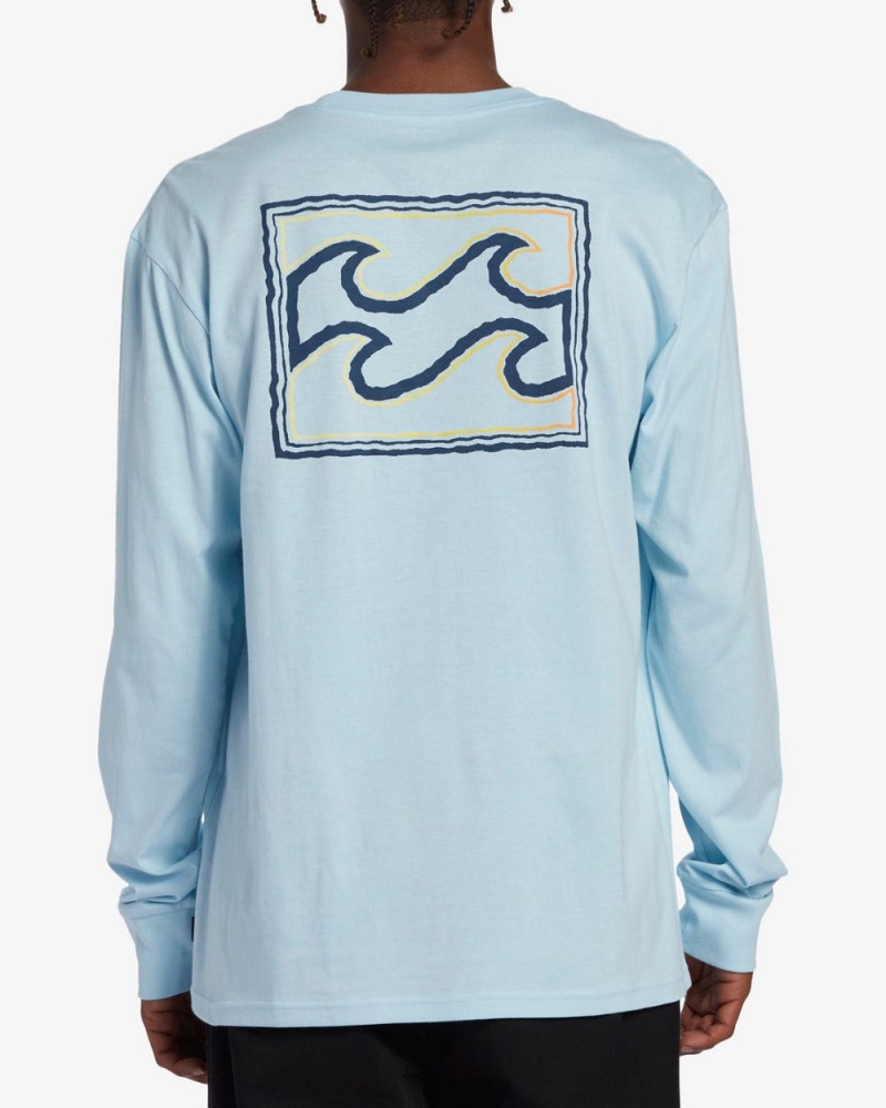 Light Blue Men\'s Billabong Crayon Wave Long Sleeve T-Shirt | 209385OVF