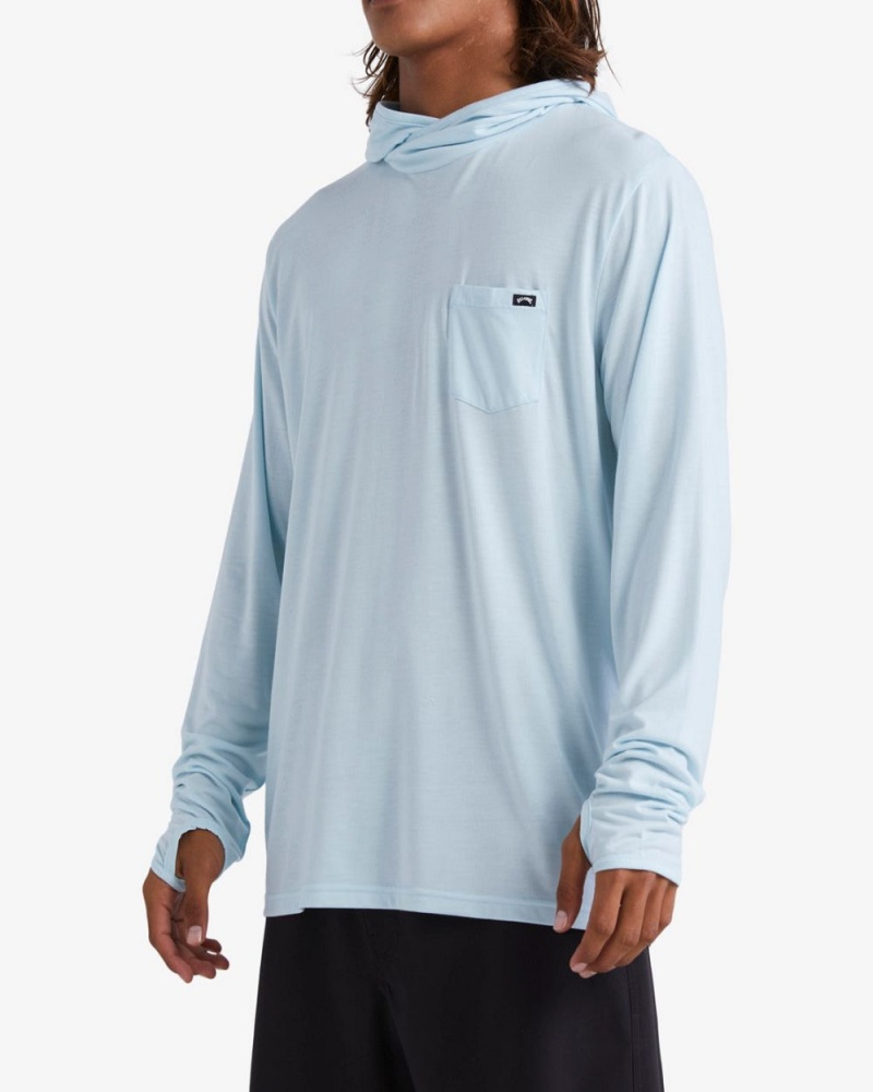 Light Blue Men's Billabong Eclipse Hooded Long Sleeve Surf T-Shirt | 206453ZED