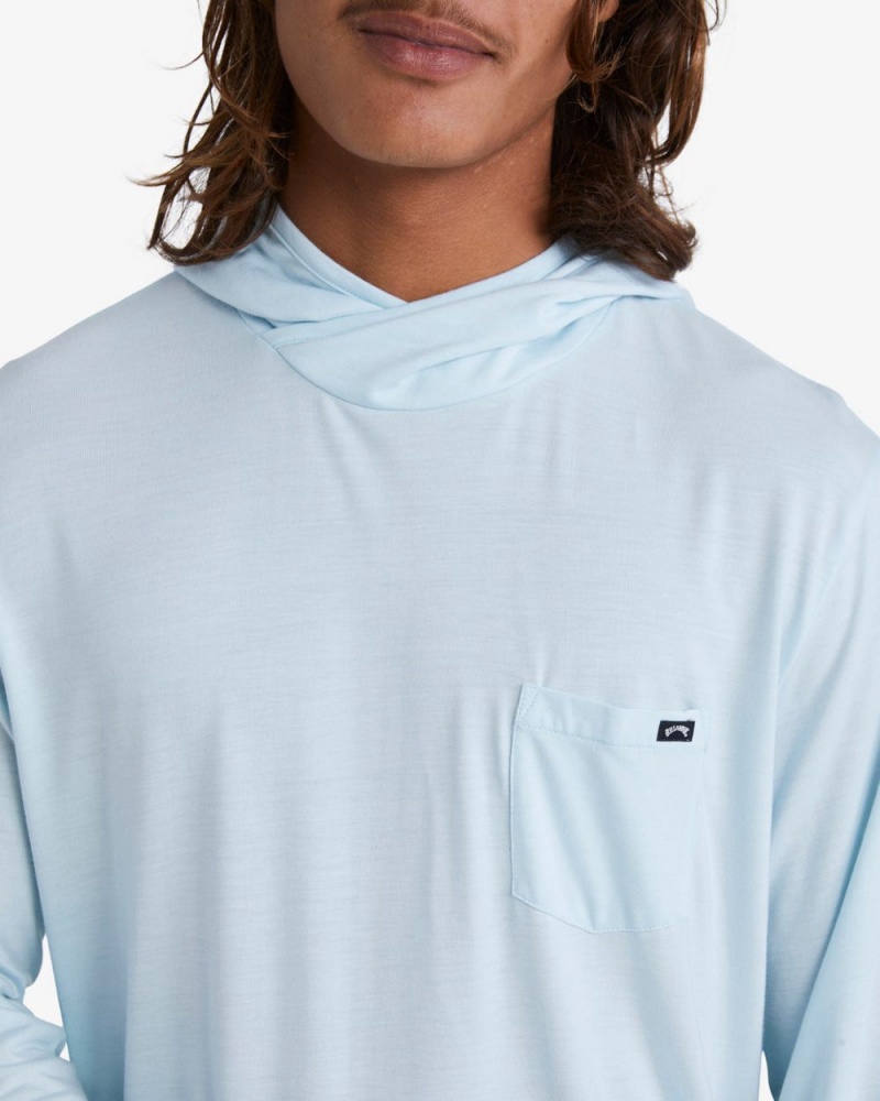 Light Blue Men's Billabong Eclipse Hooded Long Sleeve Surf T-Shirt | 206453ZED