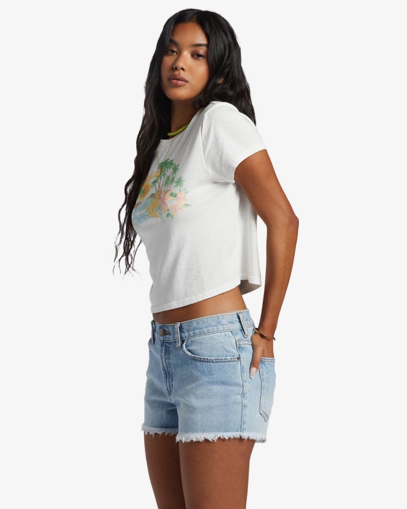 Light Wash Women's Billabong Drift Away Frayed Denim Shorts | 082945EUD