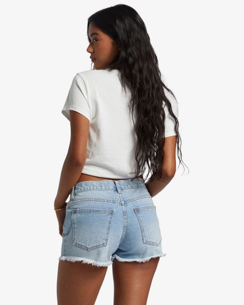 Light Wash Women's Billabong Drift Away Frayed Denim Shorts | 082945EUD