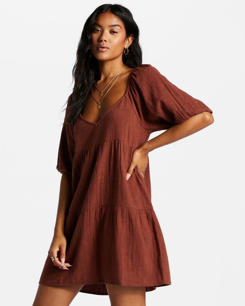 Mocha Women's Billabong Fall For Ya Babydoll Dress | 921085ZHL