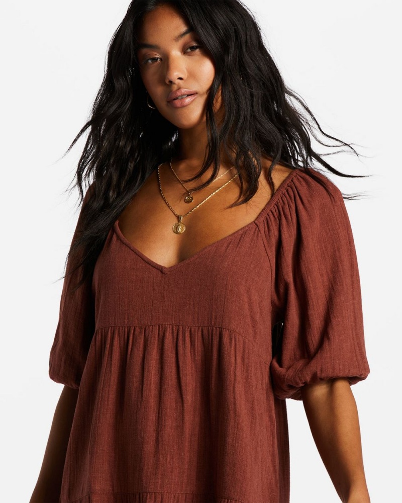 Mocha Women's Billabong Fall For Ya Babydoll Dress | 921085ZHL