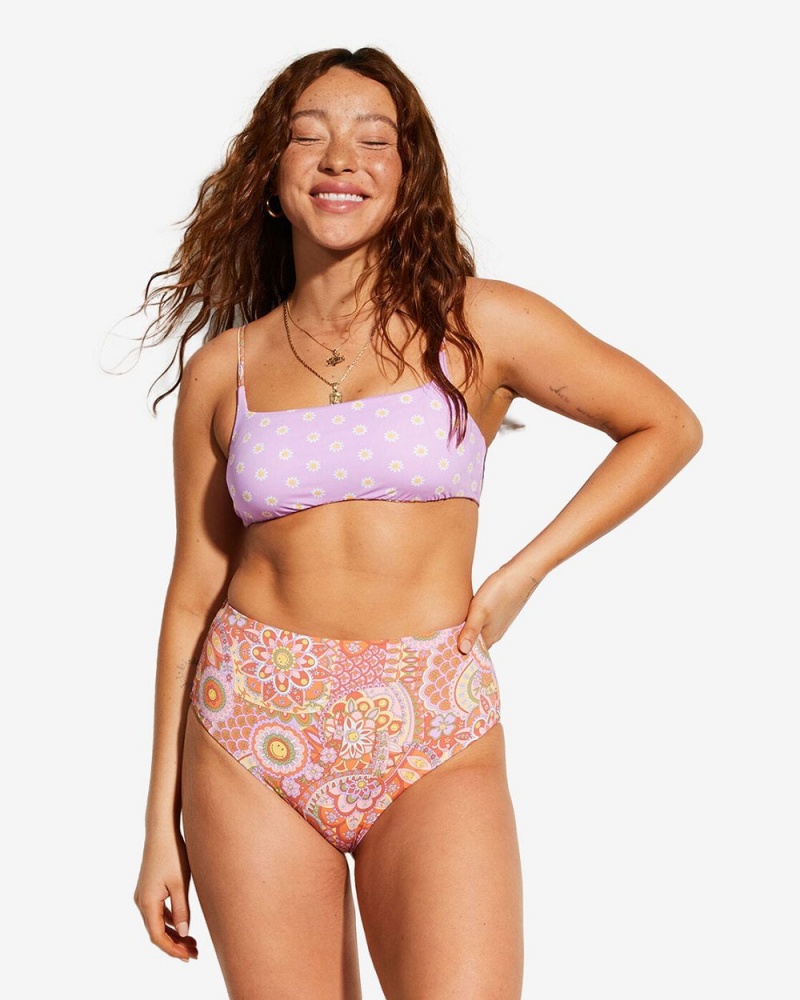 Multi Women's Billabong Smiley Good Times Hi Retro Reversible High Leg Bikini Bottoms | 193048CID