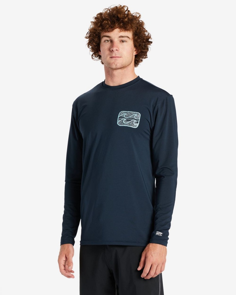 Navy Men's Billabong Crayon Wave Long Sleeve Upf 50 Surf T-Shirt | 012584KHL