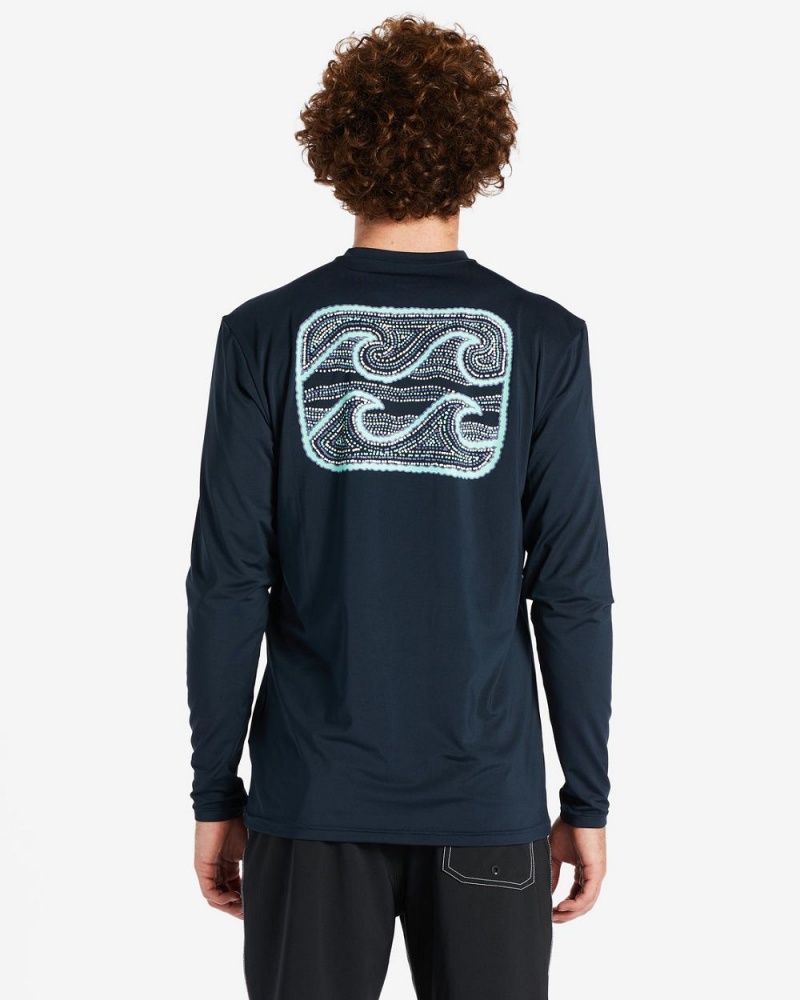 Navy Men's Billabong Crayon Wave Long Sleeve Upf 50 Surf T-Shirt | 012584KHL