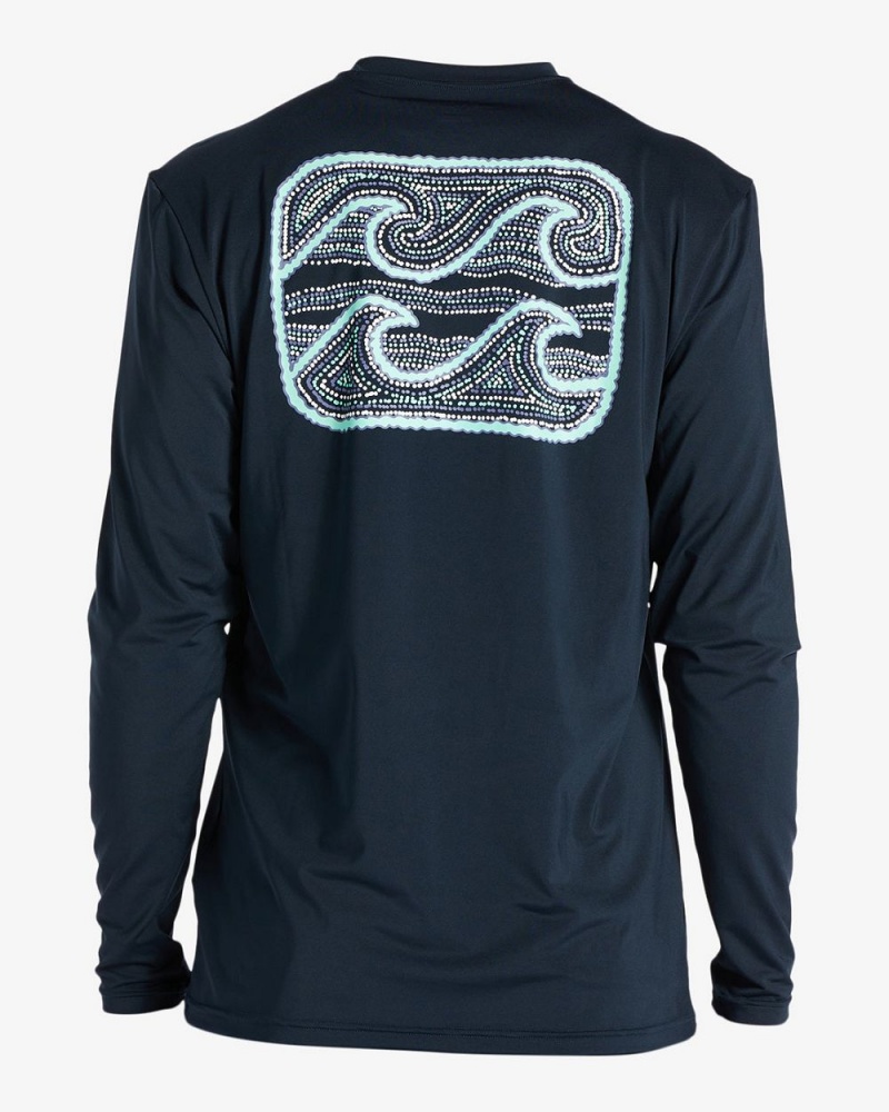 Navy Men's Billabong Crayon Wave Long Sleeve Upf 50 Surf T-Shirt | 012584KHL