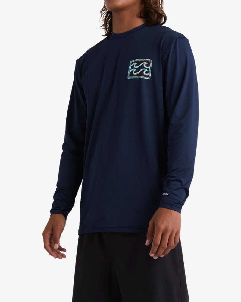 Navy Men's Billabong Crayon Wave Loose Fit Long Sleeve Surf T-Shirt | 782691FNR