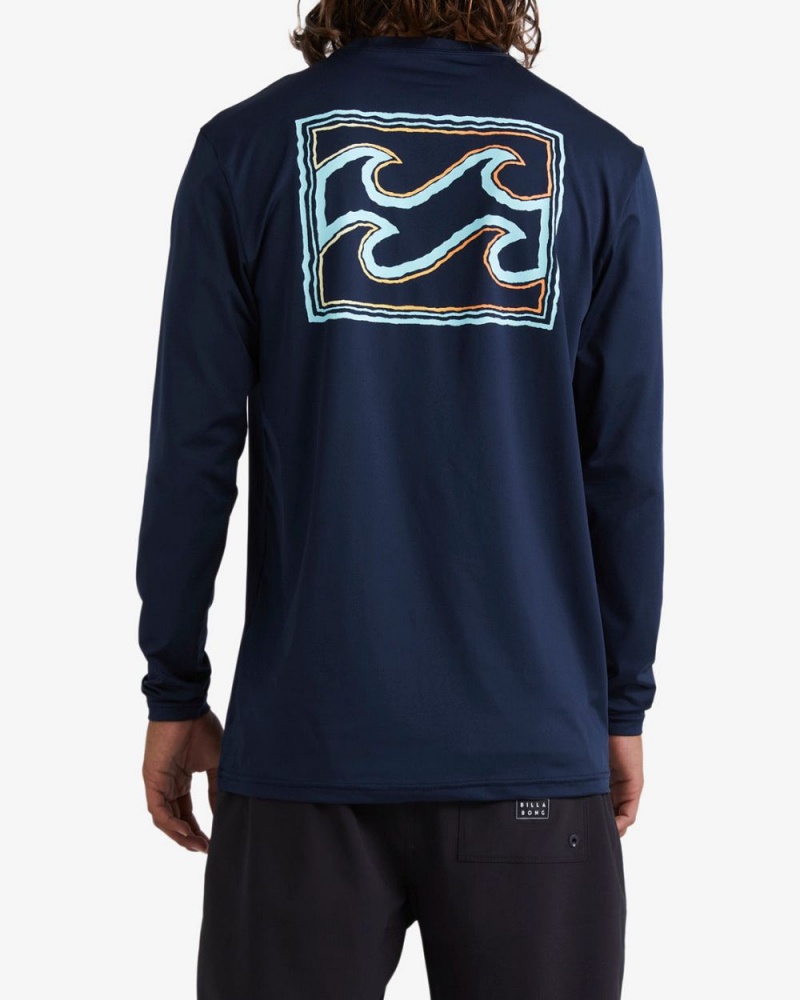 Navy Men's Billabong Crayon Wave Loose Fit Long Sleeve Surf T-Shirt | 782691FNR