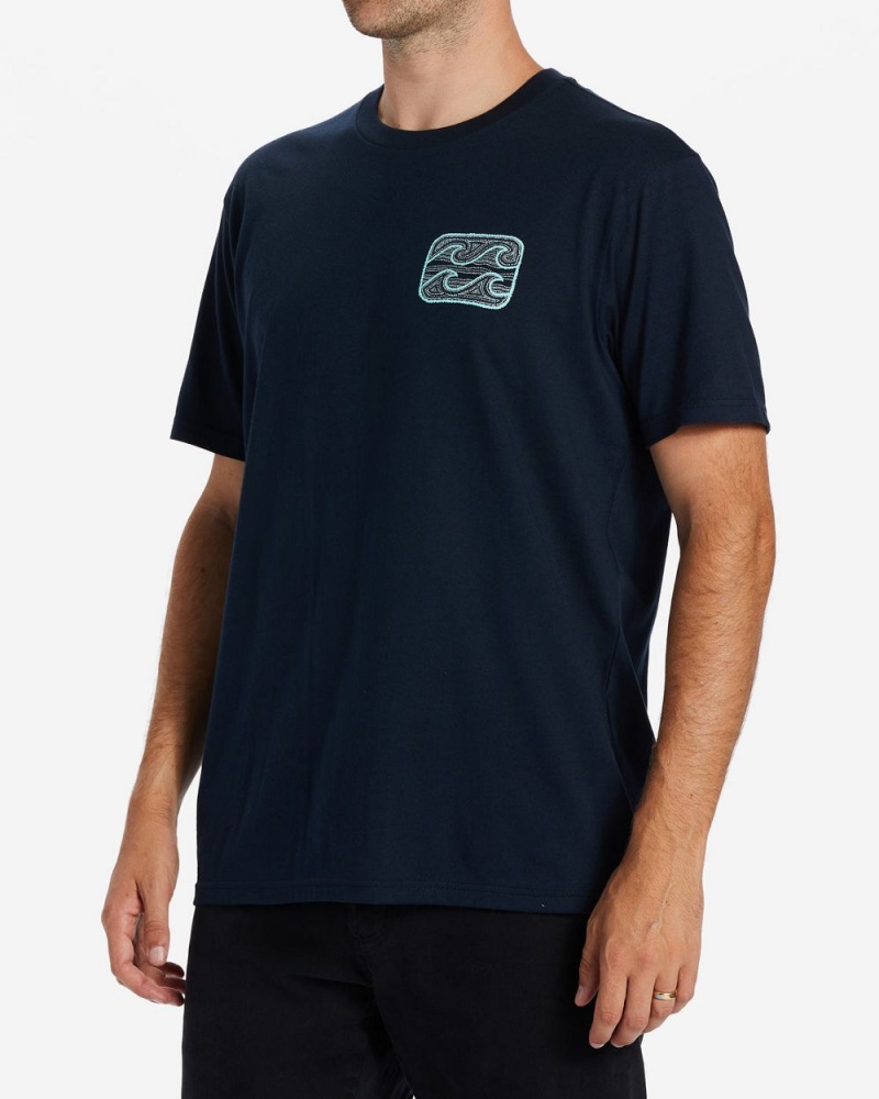 Navy Men's Billabong Crayon Wave T-Shirt | 752936ANT