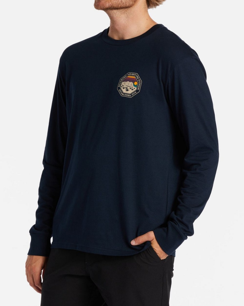 Navy Men's Billabong Rockies Long Sleeve T-Shirt | 258930ATX