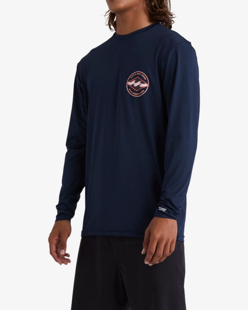 Navy Men's Billabong Rotor Diamond Loose Fit Long Sleeve Surf T-Shirt | 104789FAG