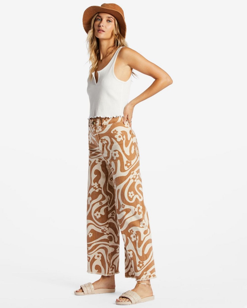 Olive Women's Billabong Free Fall Print Wide Leg Pants | 150864TYF