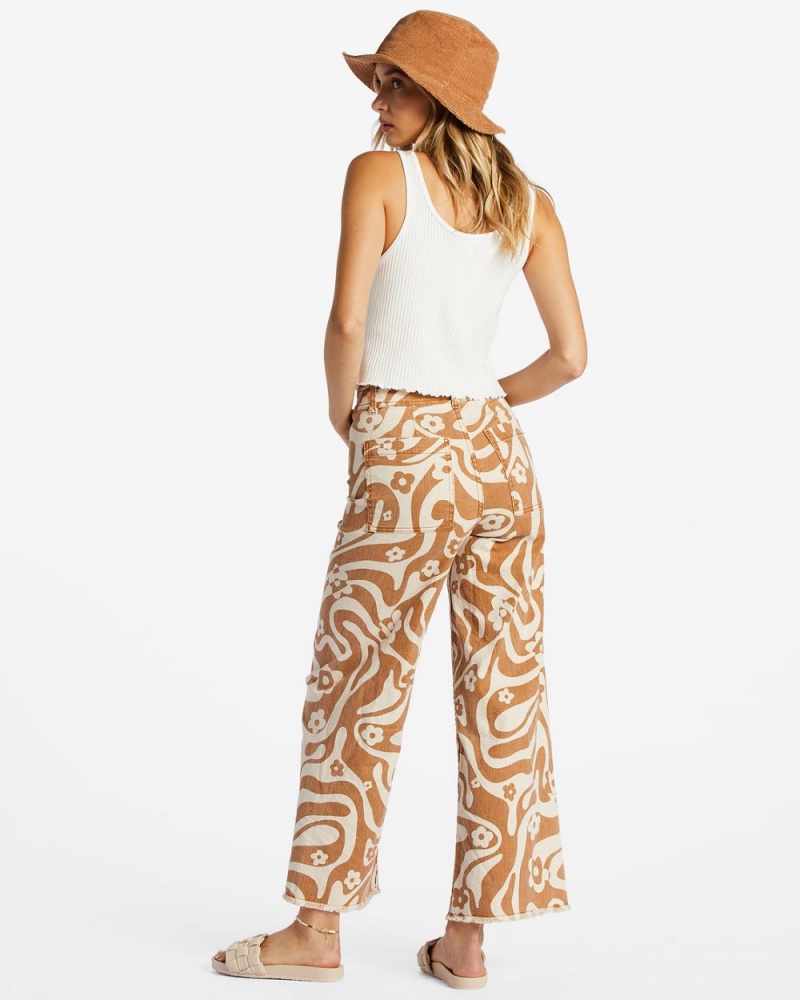 Olive Women's Billabong Free Fall Print Wide Leg Pants | 150864TYF