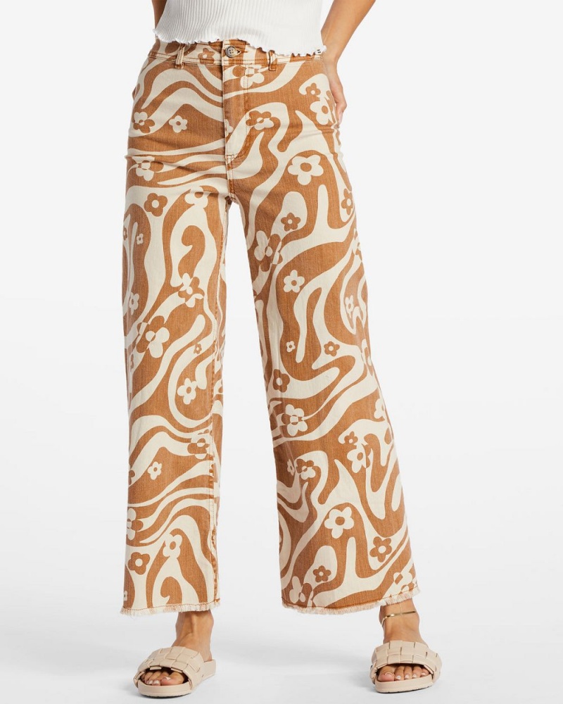 Olive Women's Billabong Free Fall Print Wide Leg Pants | 150864TYF